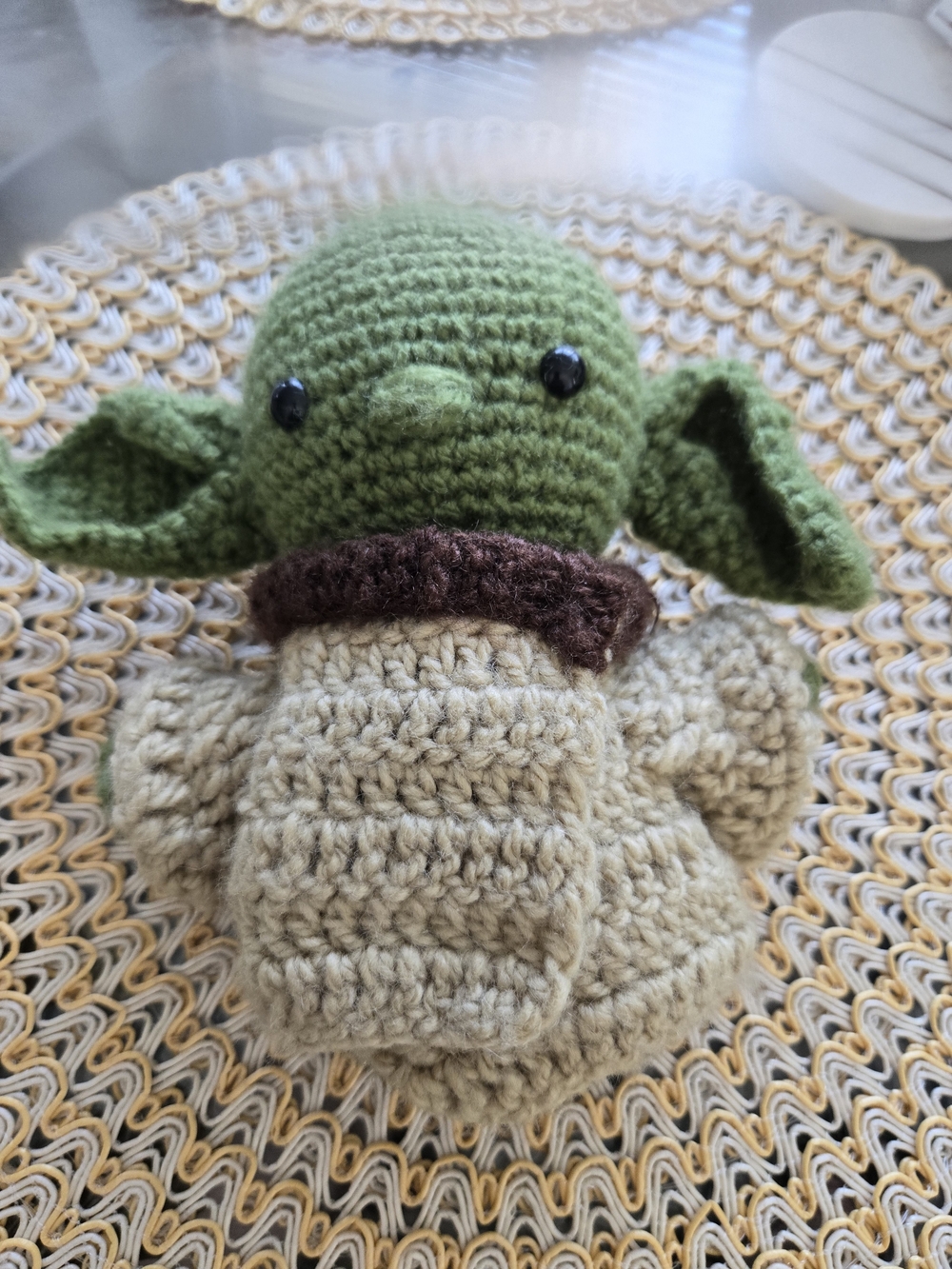 Hand Crafted Green and Brown Crochet Baby Yoda Plush